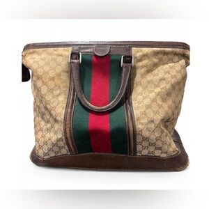 Gucci Beige and Brown Tote with Red and Green Stripe